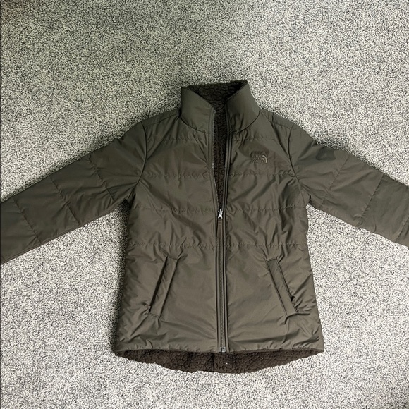 North Face Reversible Olive Green Puffer Jacket - Picture 1 of 4